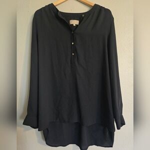 Joan Vass Black Long Sleeve‎ Button Down High Low Tunic Top Sz L